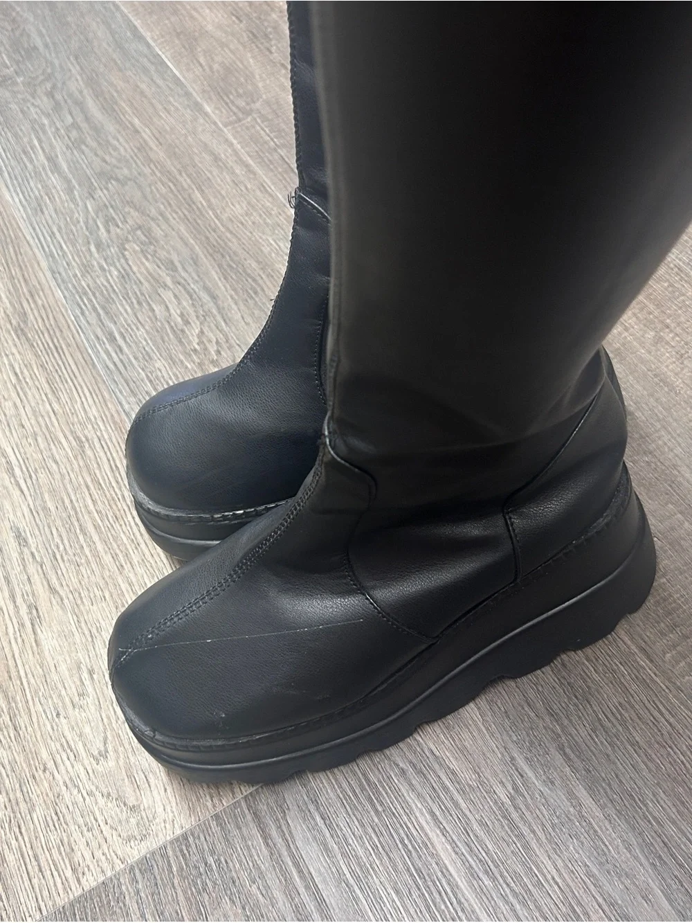 Black Platform Knee-High Boots for Women - Sleek Chunky Sole